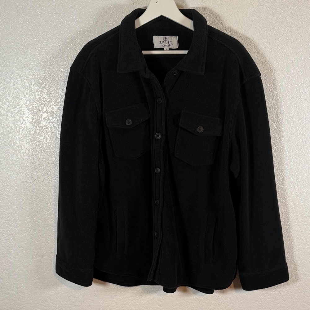 Split Coast Black Fleece Button Down Shacket Cozy Casual Size XL